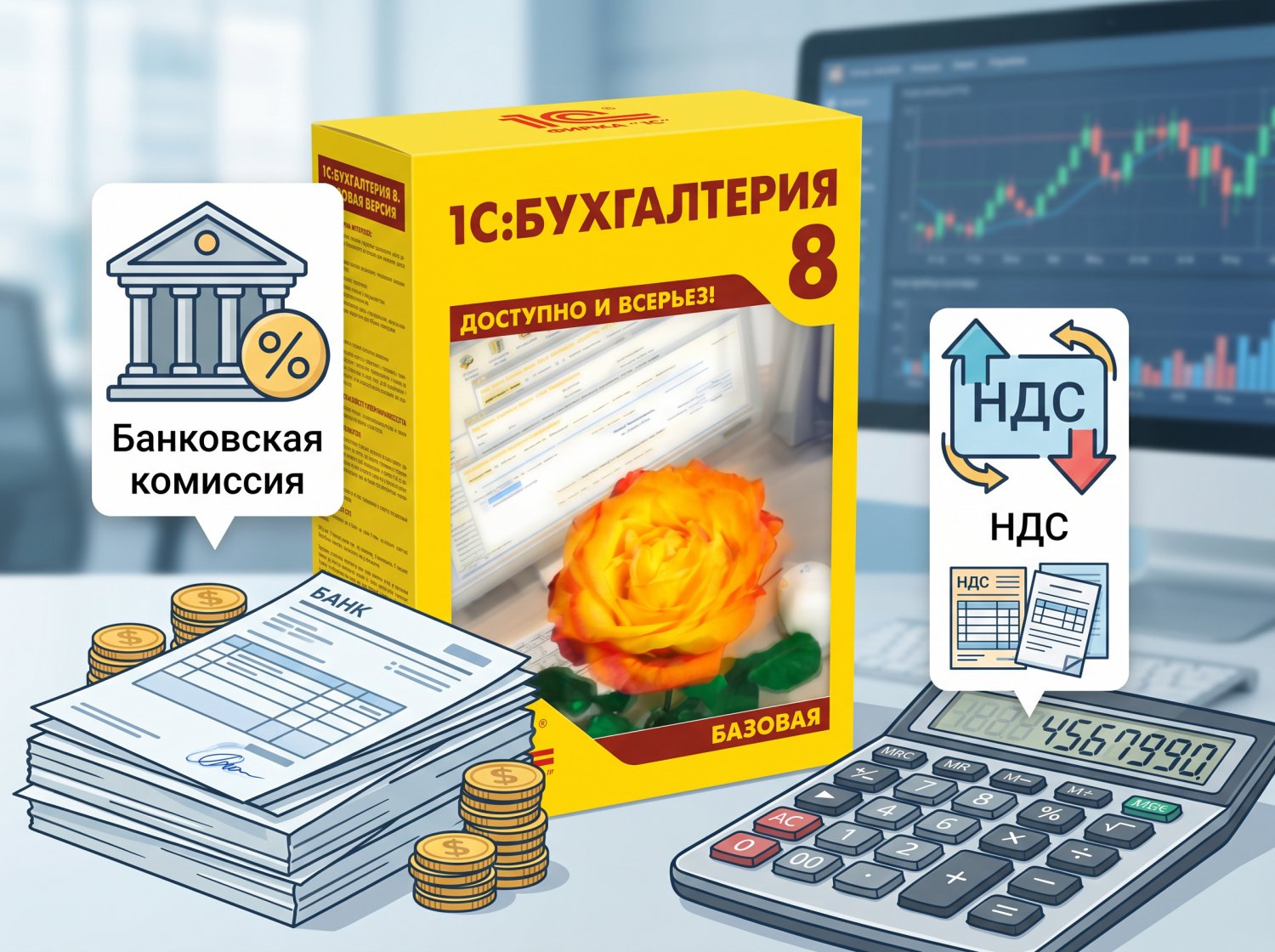 Ошибки отображения комиссии банка в поступлении по платежным картам, если часть с НДС и часть без НДС в 1С
